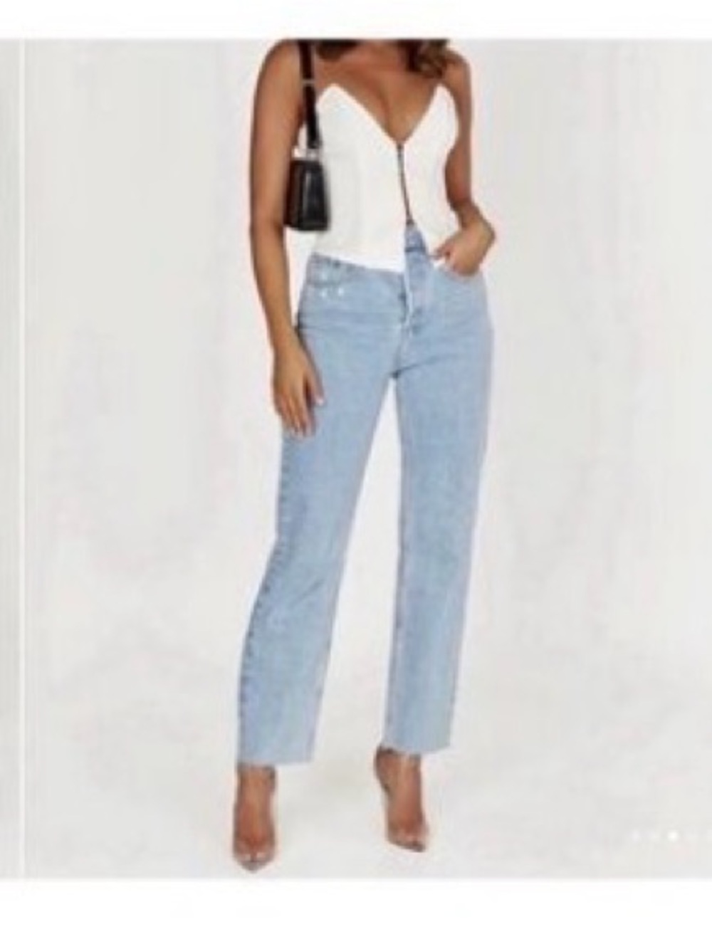 Meshki Tina Mom Light Blue High-Rise Straight Leg Jeans Size 9